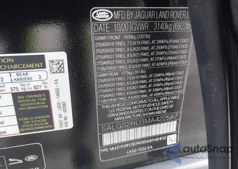 2021 Land Rover Range Rover Westminster from USA, damaged, VIN SALGS2RU3MA422587